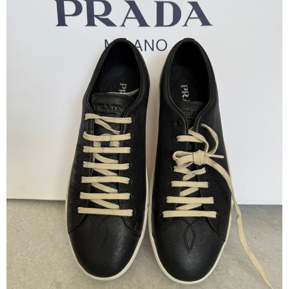 Prada 2EE448 Age Effect Men's Black Nappa Leather Sneakers Shoes, Size 9 - Picture 12 of 16
